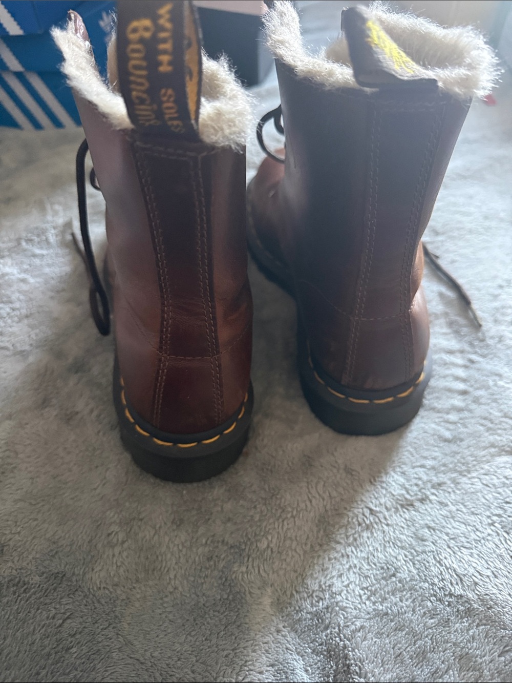 Brown Leather Fur-Lined Lace-Up Boots - Picture 2 of 6
